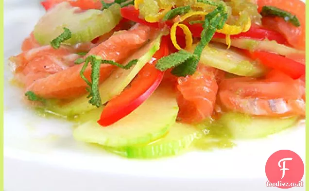 Salmone crudo con cetrioli e Granita al Tè verde-Saumon cru et granité de concombre au thé vert