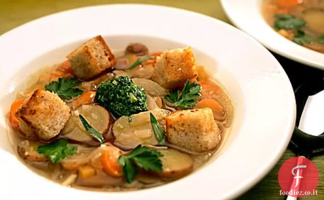 Zuppa di verdure rustica con Crostini di Segale e Prezzemolo