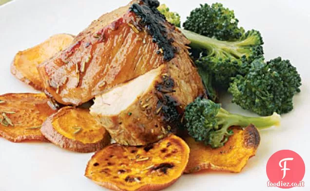 Carne di maiale caramellata e patate dolci