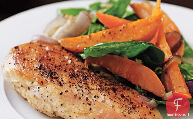 Pollo con insalata di patate dolci arrosto