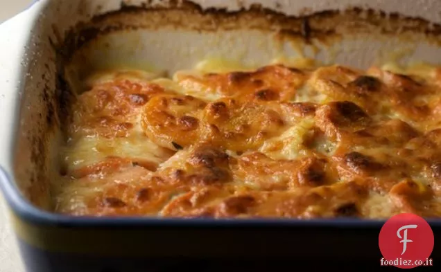 Zucca e Gratin di patate dolci con formaggio Manchego