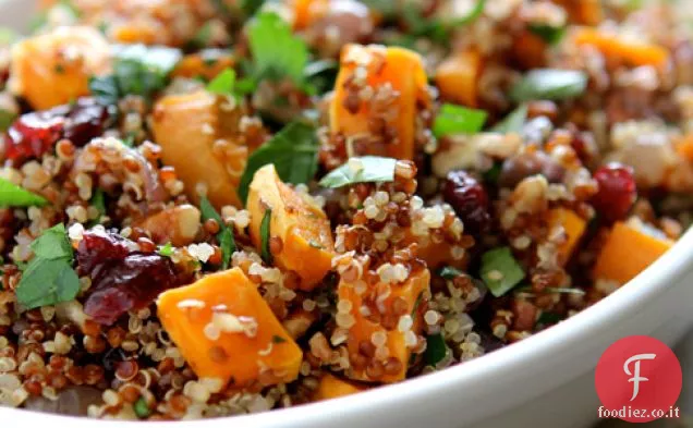 Quinoa, patata dolce e ripieno di mirtilli secchi