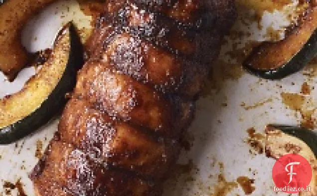 Lombo di maiale strofinato con spezie con zucca ghianda