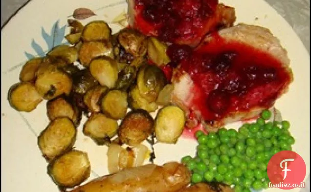 Cena di Natale: Acero zucchero e zenzero arrosto di maiale con melograno Clementine Salsa di mirtilli rossi