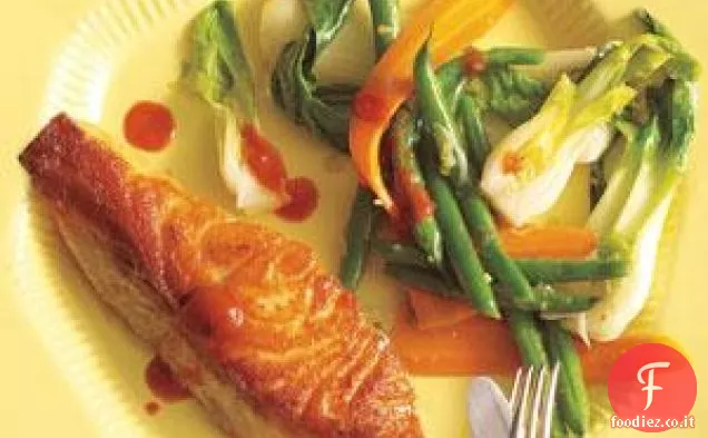 Salmone con fagiolini di zenzero e Bok Choy