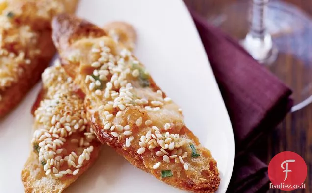 Crostini di gamberi e castagne d'acqua