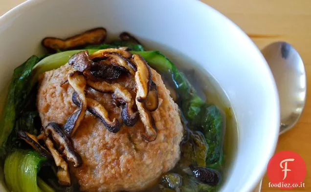 Polpette di maiale in umido e Scarola con Shiitake croccante