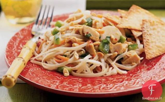 Pollo asiatico, noodle e insalata di verdure