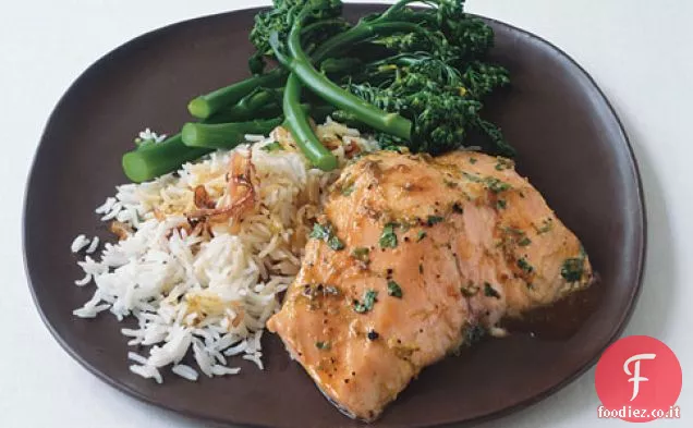 Salmone glassato al Lime e Miele con Basmati e Broccolini