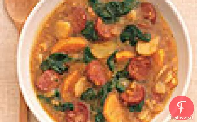 Zuppa di patate dolci e salsiccia