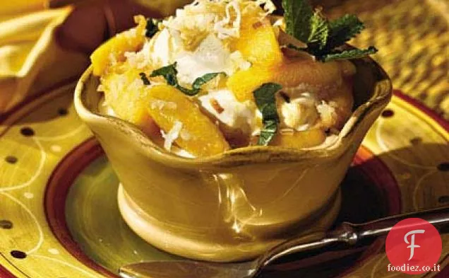 Nettarine alla menta con gelato al cocco e ananas