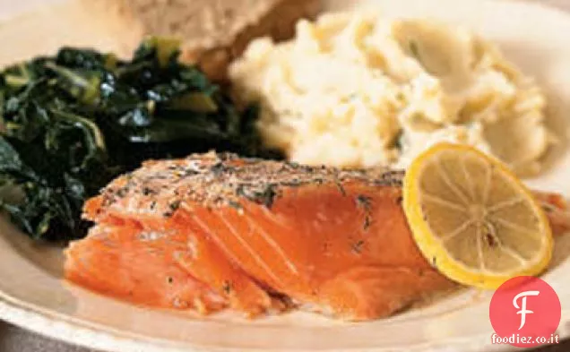 Salmone selvatico arrosto e aneto