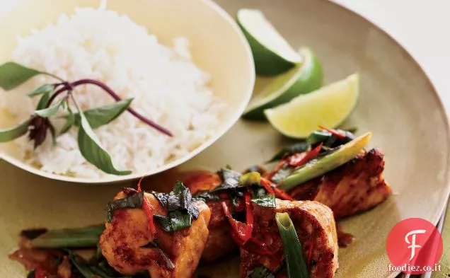 Salmone glassato con salsa di ostriche e basilico