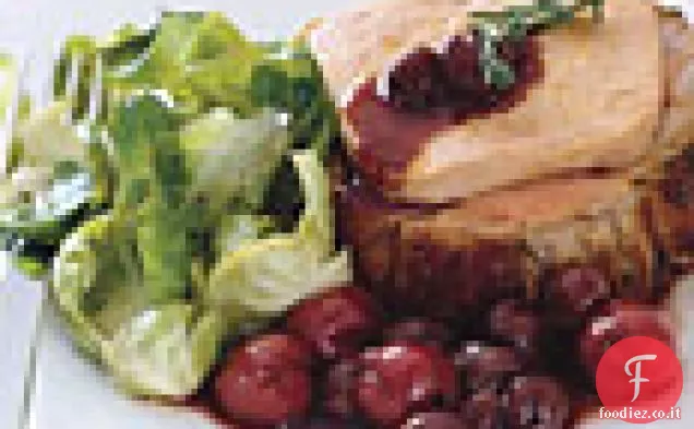 Lombata di vitello arrosto con Foie Gras e salsa di uva rossa ciliegia