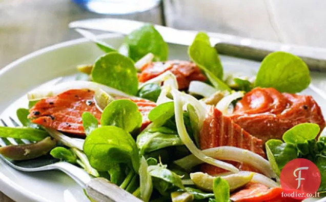 Salmone Arrosto con Portulaca, Finocchio e Olive verdi