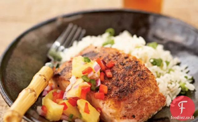 Salmone scottato in padella con ananas-Jalapeno Relish