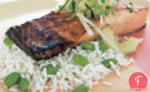 Miso-Salmone marinato con cetriolo-Daikon Relish