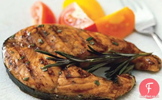 Bistecca di salmone con glassa balsamica all'arancia