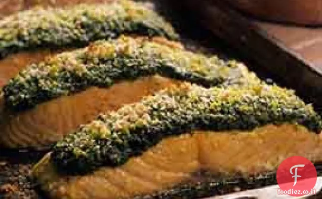 Salmone in crosta di pesto