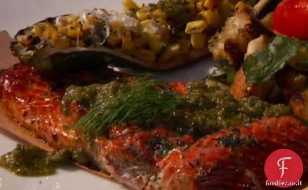 Cattura di Taima-Cedro Plancia Salmone alla griglia