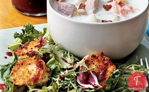 Formaggio di Capra in crosta di nocciole con verdure miste e Vinaigrette di more