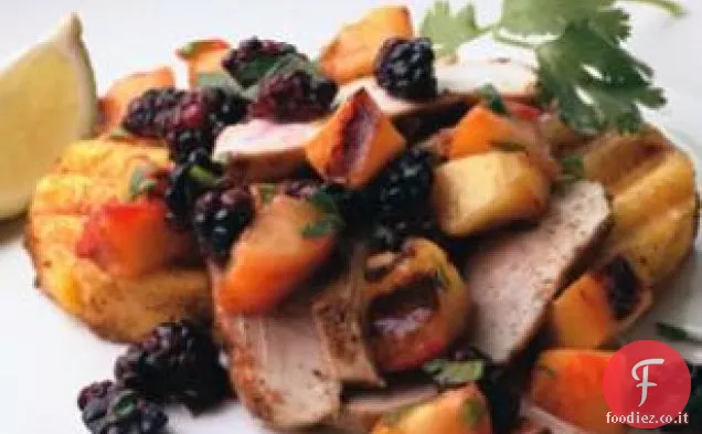 Pollo alla griglia e Polenta con Nettarine-Salsa di more