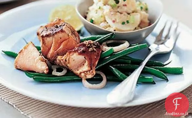 Salmone balsamico e soia con fagiolini