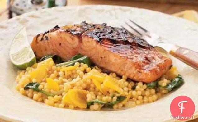 Ponzu Salmone alla griglia con Couscous di Barbabietola dorata