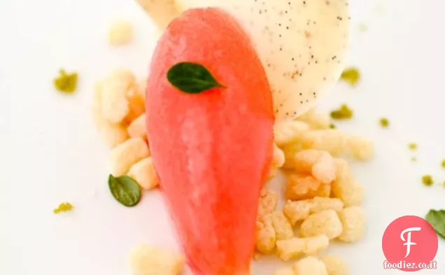 Tuiles al Cioccolato Bianco e Vaniglia con sorbetto all'Arancia Rossa