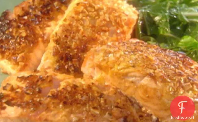 Salmone in crosta di anacardi con Bok Choy