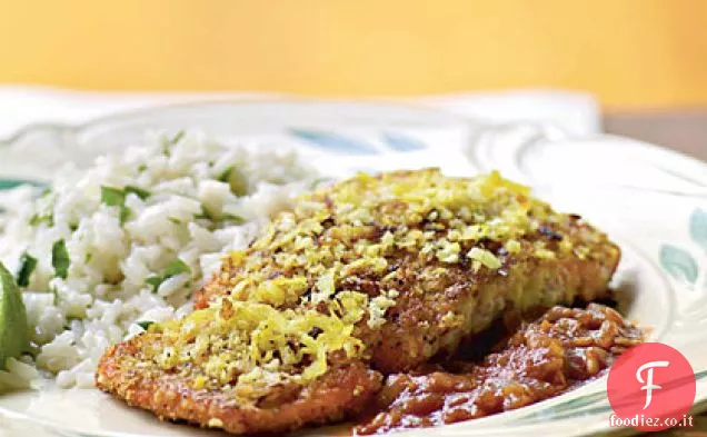 Salmone in crosta di cocco con salsa barbecue al tamarindo
