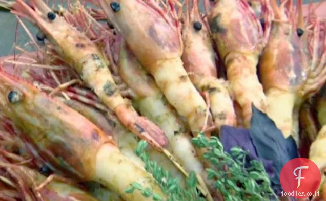 Gamberi alla griglia di Santa Barbara con glassa all'arancia rossa