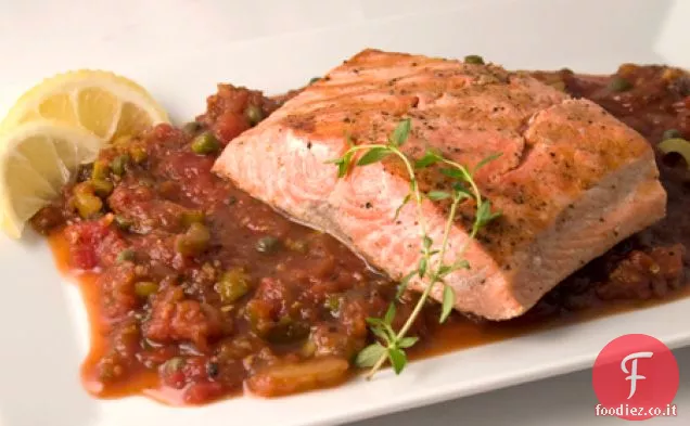 Salmone alla griglia con Limone e Timo Salsa Veracruzana