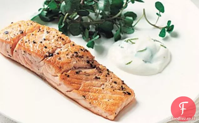Salmone scottato con Lime Aïoli e crescione