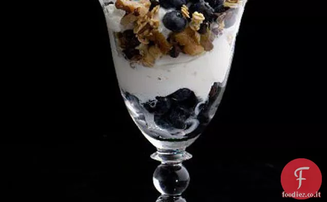 Yogurt greco, cioccolato, noci e semifreddi ai mirtilli selvatici