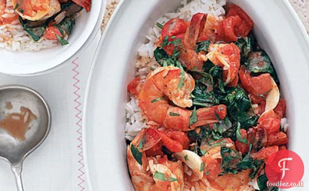 Scampi di gamberi con Spinaci