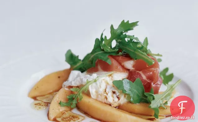 Insalata di melone e prosciutto con Vinaigrette di vino ghiacciato