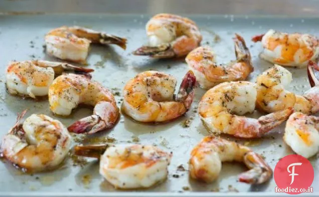 Gamberi arrosto con fagioli bianchi