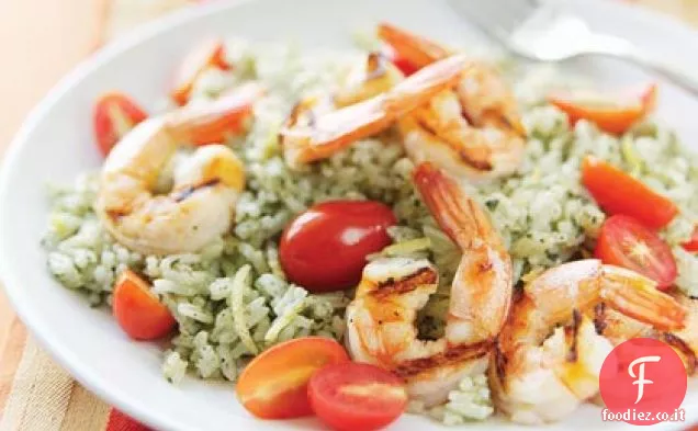Gamberi alla griglia con riso al Pesto di Limone