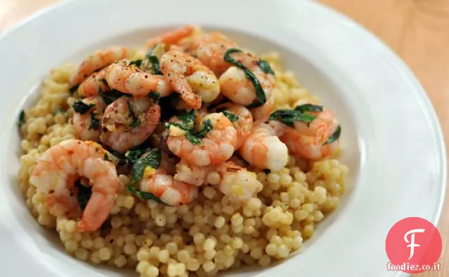 Gamberetti al peperoncino, limone e basilico con Couscous israeliano Quick D