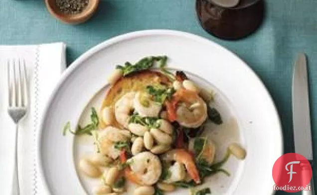Gamberetti con fagioli bianchi e pane tostato