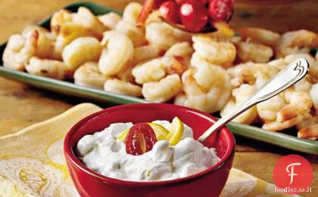 Gamberetti con salsa di yogurt e cetrioli