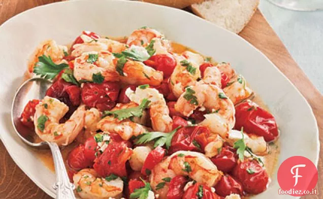 Gamberi arrosto di pomodoro e feta