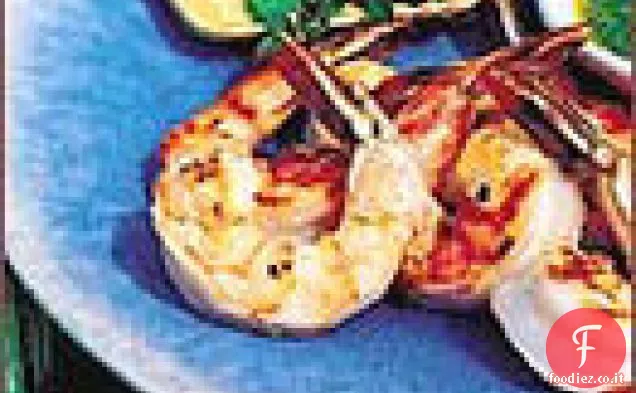 Gamberi alla griglia con emulsione di basilico