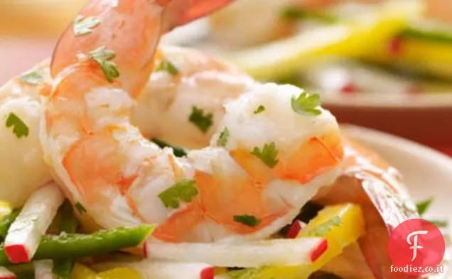 Gamberetti marinati con mango e ravanelli