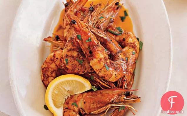 Gamberi freschi del Golfo con burro alla griglia