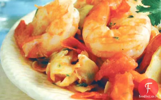 Deliziosi gamberi con carciofi