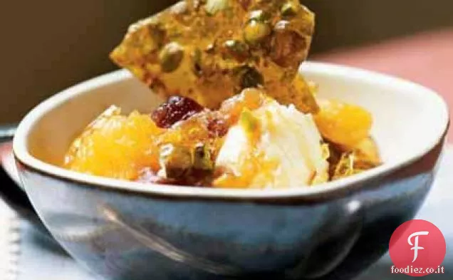 Gelato al caramello, Arancia e dattero con croccante al pistacchio