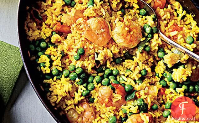 Gamberetti con riso al limone e zafferano