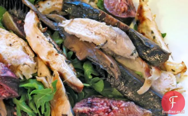 Insalata calda di fichi, pollo e funghi